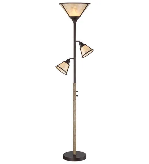 Franklin Iron Works Plymouth Bronze and Mica Torchiere Floor Lamp